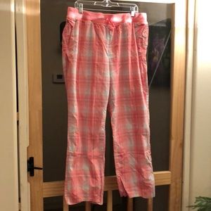 Llbean poplin cotton pj pants, pink and blue plaid